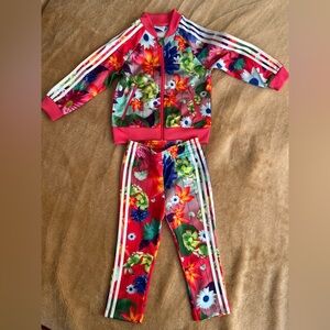 adidas Pink Floral-Print Kids Jacket & Pants Set